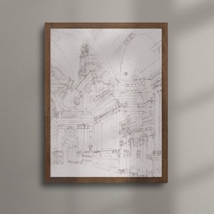 Vintage Architectural Sketch Art Print Antique Drawing City Study Architecture Art Print Digital Download Wall Art Printable #245
