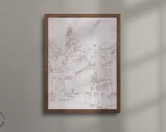 Vintage Architectural Sketch Art Print Antique Drawing City Study Architecture Art Print Digital Download Wall Art Printable #245