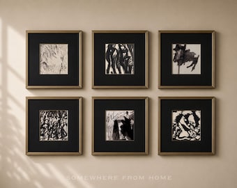 Black & White Abstract Gallery Wall Set of 6 Prints, Moody Neutral Wall Decor, Wall Art Bundle, Statement Art Print Dramatic