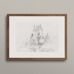 Architectural Sketch Vintage Art Print Antique Drawing Cityscape Art Castle Study Architecture Art Print, Digital Download, Printable #254