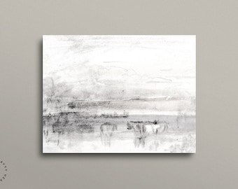 Abstract Country Landscape Drawing, Minimal Sketch, Charcoal Horse Study, Hand Drawn Modern Landscape Print, Vintage Printable Art #218