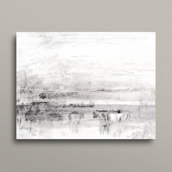 Dessin abstrait de paysage de pays, croquis minimal, étude de cheval au charbon de bois, impression de paysage moderne dessinée à la main, art imprimable vintage #218