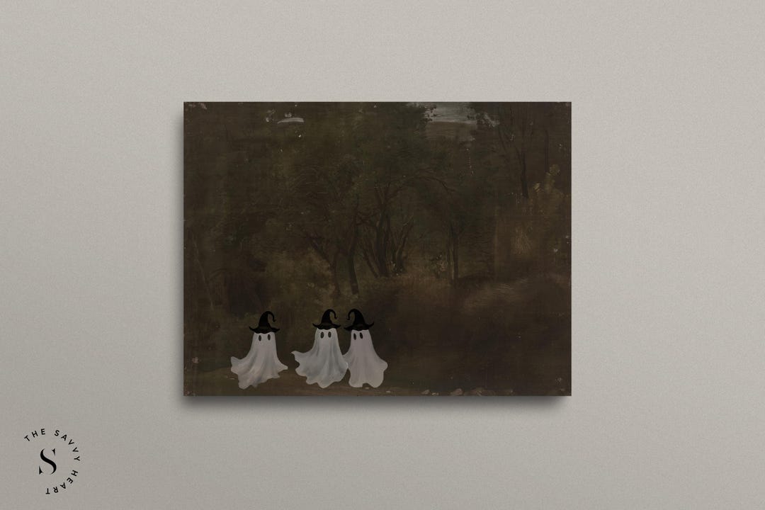 Vintage Halloween Art Moody Landscape Art Print Ghost Wall Art Spooky ...