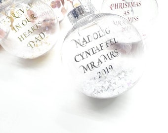 Nadolig Cyntaf Fel Mr a Mrs 2024 · Welsh personalised bauble · First Christmas gift  · Foil decoration · Personalised Christmas decoration