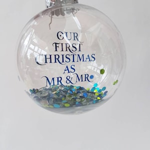 First Christmas as Mr & Mrs Housewarming gift Christmas decoration Rose gold writing Personalised Christmas Bauble Mr and Mrs image 2