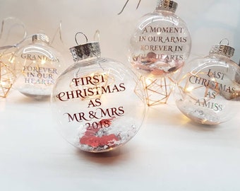 First Christmas as Mr & Mrs · Housewarming gift · Christmas decoration ·  Rose gold writing · Personalised Christmas Bauble · Mr and Mrs