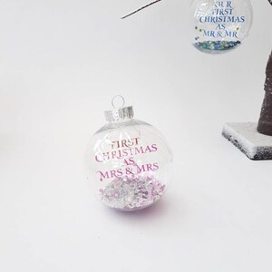 First Christmas as Mr & Mrs Housewarming gift Christmas decoration Rose gold writing Personalised Christmas Bauble Mr and Mrs image 9