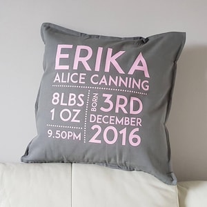 Nieuw babymeisje cadeau, geboorteaankondiging kussenhoes, babygeboortecadeau, nieuw babycadeau, doopcadeau, nieuw babykussen, babygeboortekussen