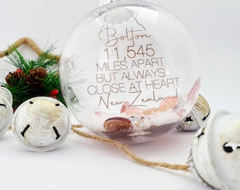 Long distance gift, Christmas 2025, personalised decoration, miles apart bauble, missing you at Christmas, miles apart gift