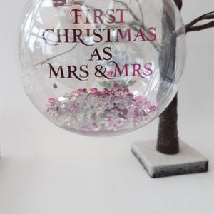 First Christmas as Mr & Mrs Housewarming gift Christmas decoration Rose gold writing Personalised Christmas Bauble Mr and Mrs image 8