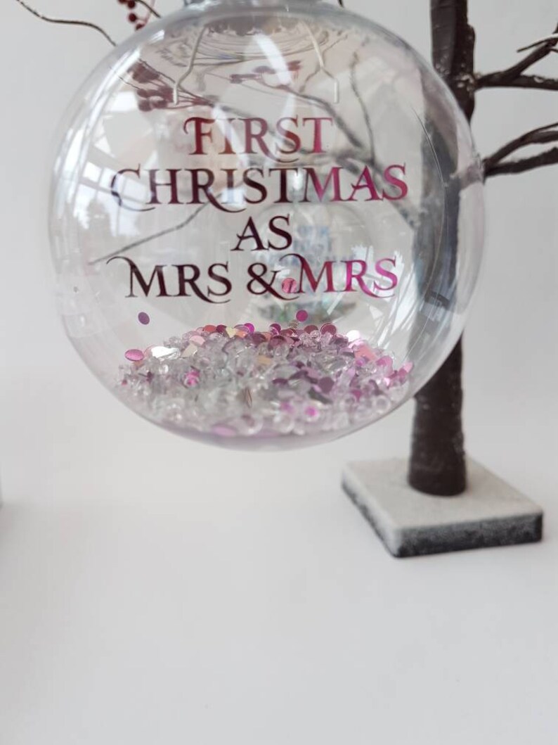 First Christmas as Mr & Mrs Housewarming gift Christmas decoration Rose gold writing Personalised Christmas Bauble Mr and Mrs image 8