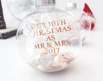 Anniversary Christmas gift · Personalised bauble · 10th anniversary gift · Custom Mr & Mrs Gift · Christmas · Scatter gems inside bauble