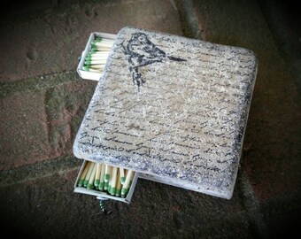 BIRD Design Tile Striker- Handmade Candle Coaster and Matchbox, Coaster Style Candleholder, Tile Candle Holder and Match Storage