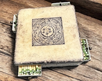 SUN AND MOON Tile Striker- Handmade Candle Coaster and Matchbox, Coaster Style Candleholder, Tile Candle Holder and Match Storage