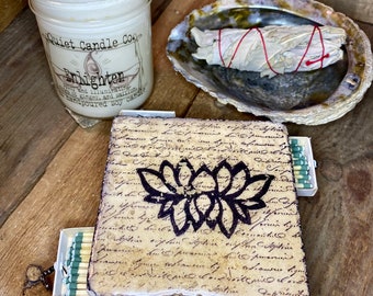 Lotus Stone Tile Strike Matchbox and Candle Coaster Combo, Decorative Storage For Your Matches, Candle Holder, Handcrafted Match Box