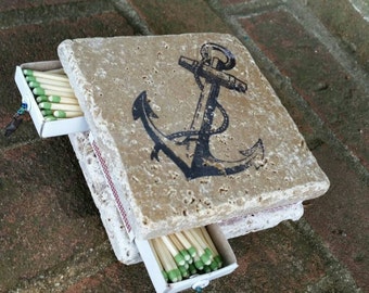 ANCHOR Tile Striker- Handmade Candle Coaster and Matchbox, Coaster Style Candleholder, Tile Candle Holder and Match Storage