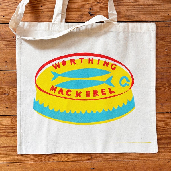 SUPER SECONDS FESTIVAL Worthing Mackerel screen printed tote seconds