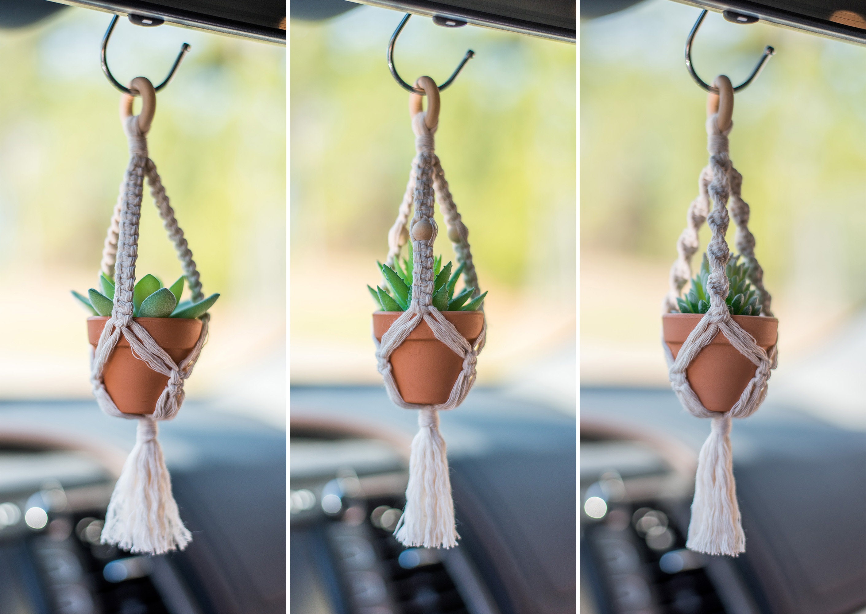 Mini Plant Hanger Rear View Mirror Charm W/ Faux Plant Etsy UK