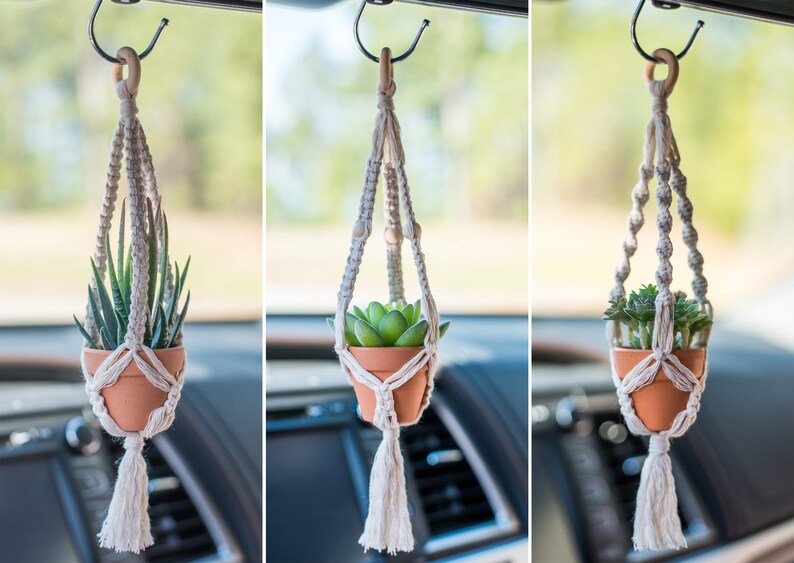 Mini Plant Hanger Rear View Mirror Charm W/ Faux Plant Etsy