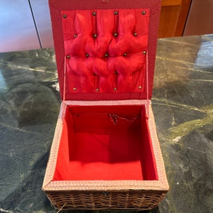 Vintage Wicker Sewing Box - Red