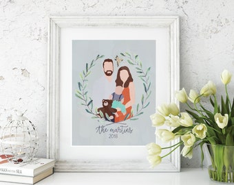 Custom Digital Family Portrait 8x10, Mother's Day Gift