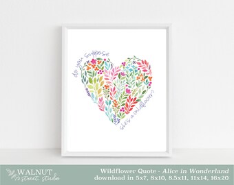 Wildflower Quote Art Printable, Print wall art decor poster, floral, inspirational quote - INSTANT DOWNLOAD