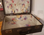 Vintage Brass Hardware Suitcase with Floral Fabric Lining