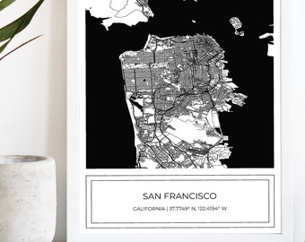 Kaart van San Francisco, kaart van San Francisco, San Francisco Poster, kaart van San Francisco, stadsplattegrond, kaart Art Print, BW, alleen digitale download