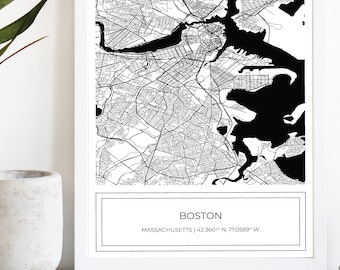 Boston Map, Map of Boston, Black Boston Map, Boston Poster, Map of Boston, City Map, Boston, Map Art Print Boston, BW, Digital Download ONLY