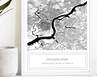 Philadelphia Map, Black White Philadelphia Map, Philadelphia Poster, City Map, Map of Philadelphia, Map Art Print, BW, Digital Download ONLY