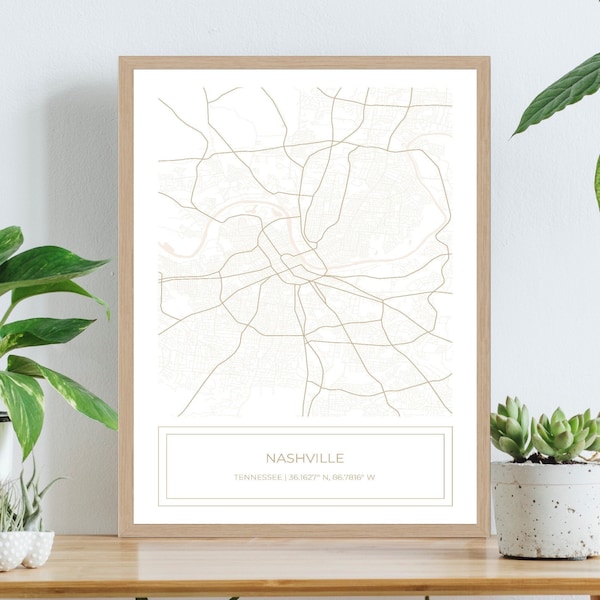 Nashville Map, Minimalist Map, Map of Nashville, Nashville Poster, Nashville Map Art, City Map, Map Art Print, Neutral,Digital Download ONLY