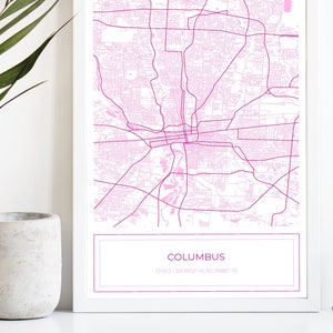 Columbus Map, Map of Columbus, Pink Columbus Map, Columbus Poster, Map of Columbus, City Map, Columbus, Art Print,Pink,Digital Download ONLY