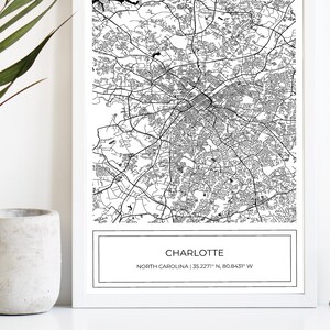 Carte de Charlotte, carte de Charlotte, carte de Charlotte noir blanc, affiche de Charlotte, carte de la ville, Charlotte, carte Art Print, BW, téléchargement numérique uniquement