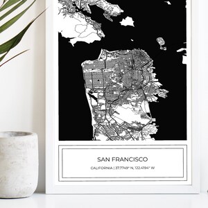 Kaart van San Francisco, kaart van San Francisco, San Francisco Poster, kaart van San Francisco, stadsplattegrond, kaart Art Print, BW, alleen digitale download