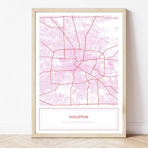 Houston kaart, kaart van Houston, roze Houston kaart, Houston poster, kaart van Houston, stadsplattegrond, Houston, kaart Art Print, roze, digitale download ALLEEN