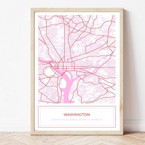 Carte de Washington DC, Washington DC Map, Washington Map, Map Art Print Pink, Map Art Print, Pink, Téléchargement numérique, Téléchargement numérique SEULEMENT
