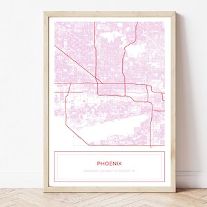 Phoenix kaart, kaart van Phoenix, roze Phoenix kaart, Phoenix poster, kaart van Phoenix, stadsplattegrond, Phoenix, kaart Art Print, roze, alleen digitale download