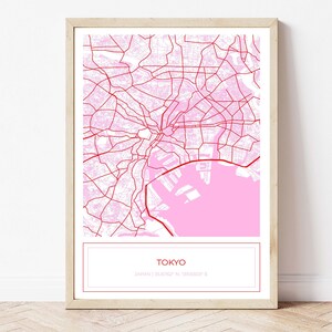 Map of Tokyo Japan, Tokyo Japan Map, Tokyo Map, Modern Tokyo Japan Map, Map Art Print Pink, Pink Map,Digital Download, Digital Download ONLY