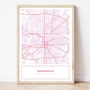 Map of Indianapolis Indiana, Indianapolis Indiana Map, Indianapolis Map, Map Art Print Pink, Digital Download, Digital Download ONLY