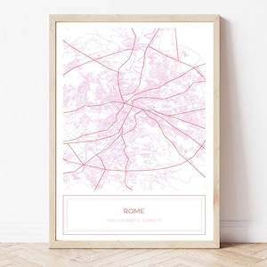 Mapa de Roma Itália, Mapa de Roma Itália, Mapa de Roma, Mapa moderno de Roma Itália, Mapa moderno, Mapa Art Print Rosa, Download digital, SOMENTE download digital