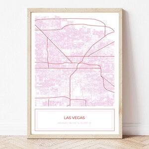Karte von Las Vegas Nevada, Las Vegas Nevada Karte, Las Vegas Nevada Karte, Karte Kunstdruck Rosa, Rosa Karte, digitaler Download, NUR digitaler Download