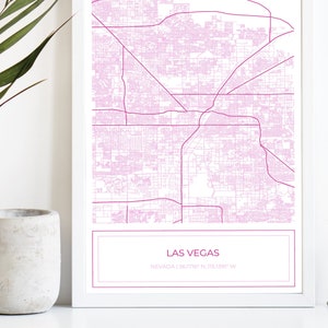 Mapa de Las Vegas, Mapa de Las Vegas, Mapa rosa de Las Vegas, pôster de Las Vegas, mapa da cidade, Las Vegas, impressão artística do mapa L, rosa, download digital SOMENTE