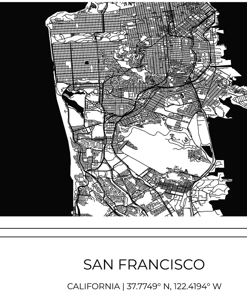 San Francisco Map, Map of San Francisco, San Francisco Poster, Map of