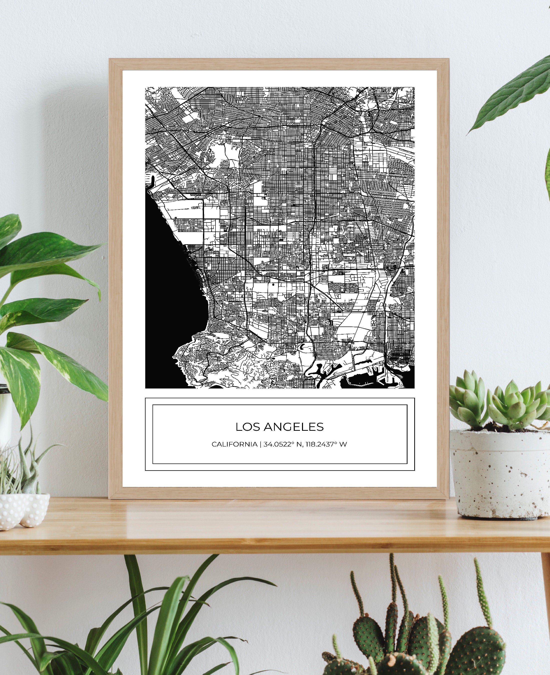 Los Angeles Map, Map of Los Angeles, Black White Los Angeles Map, Los ...