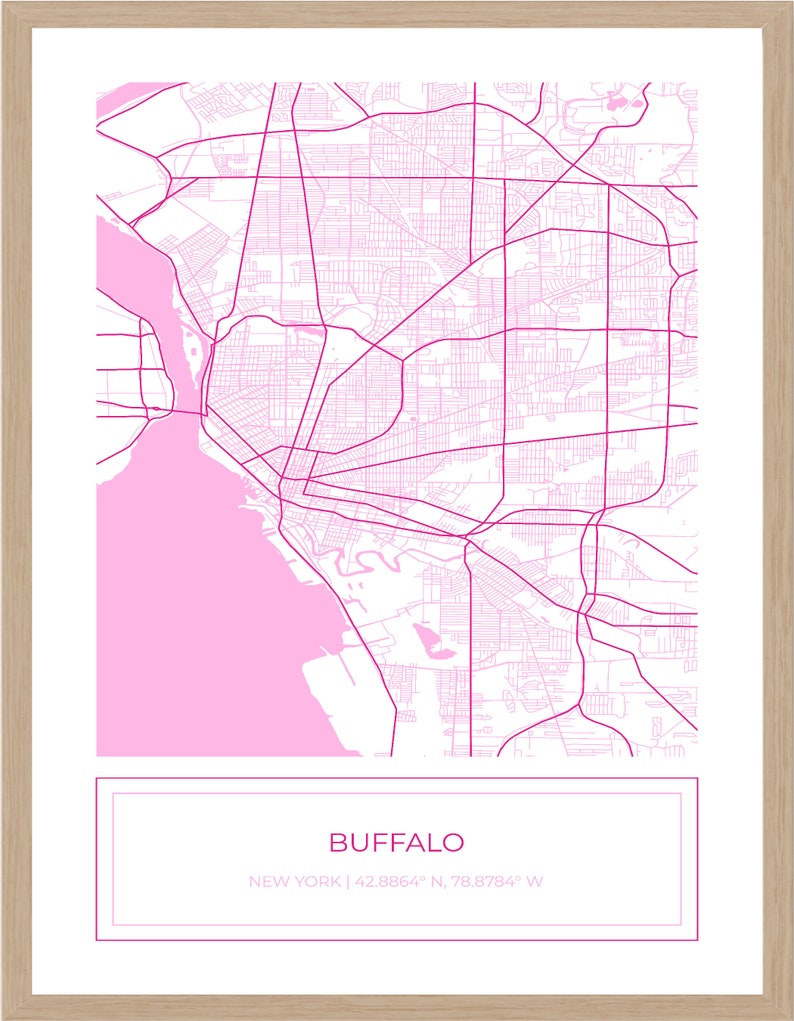Buffalo Map, Map of Buffalo, Pink Buffalo Map, Buffalo Poster, Buffalo ...