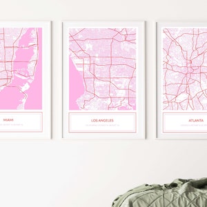 Miami Map, Map of Miami, Pink Miami Map, Miami Poster, Map of Miami ...