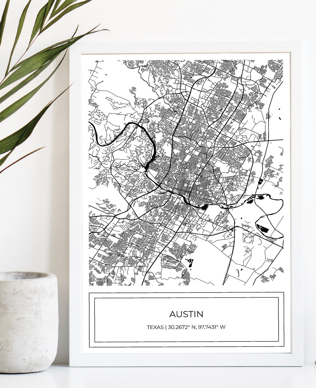 Austin Map, Map of Austin, Black White Austin Map, Austin Poster, City