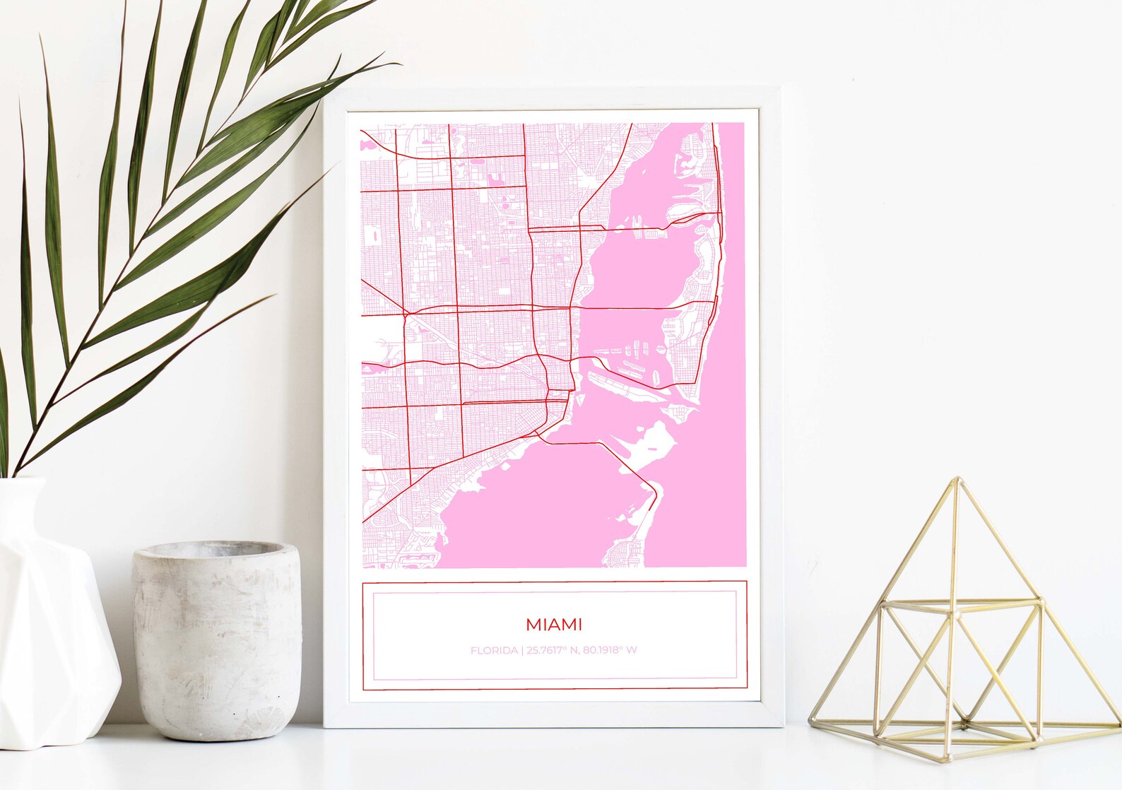 Miami Map, Map of Miami, Pink Miami Map, Miami Poster, Map of Miami ...