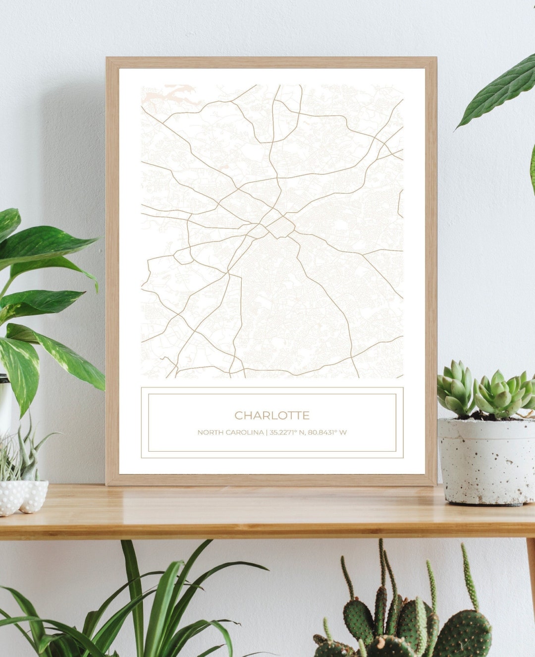 Charlotte Map, Map, Neutral Charlotte Map, Charlotte Poster, Map of