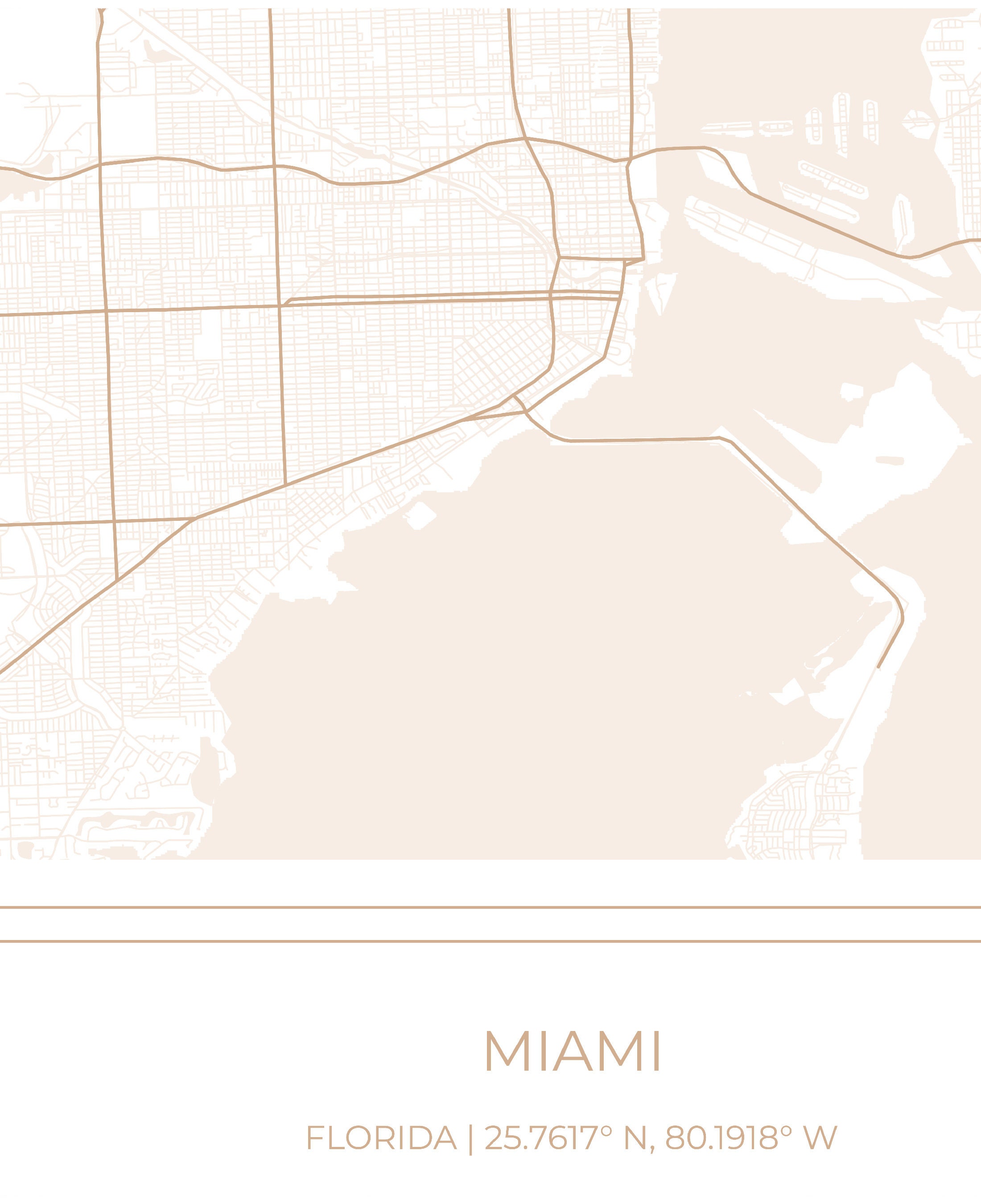 Miami Map, Minimalist Map, Neutral Miami Map, Miami Poster, Map of ...